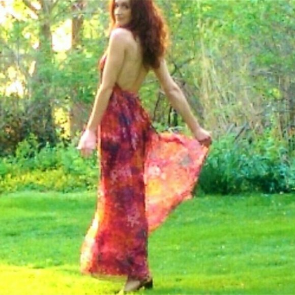 Designer Givenchy Couture Vintage Open Back Chiffon Gown - Picture 7 of 8